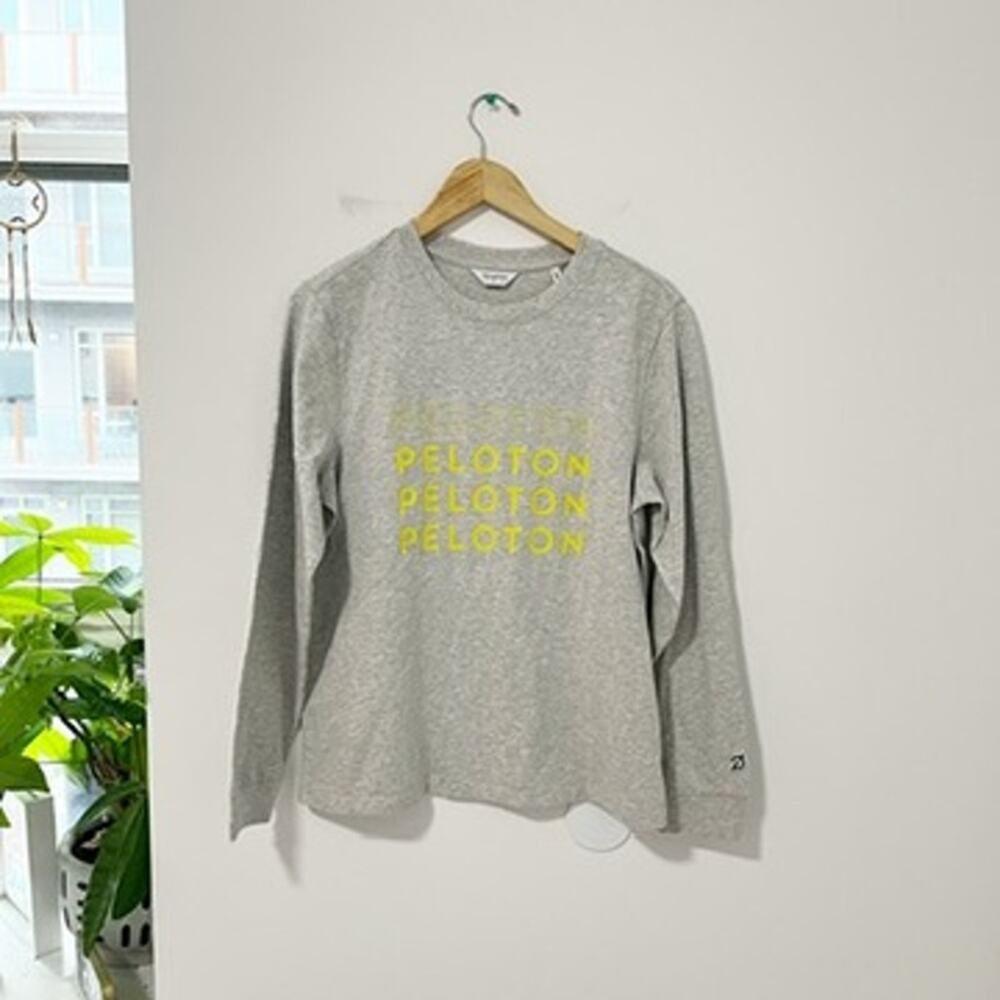 Peloton Gray & Yellow Logo Long Sleeve Top Size Medium